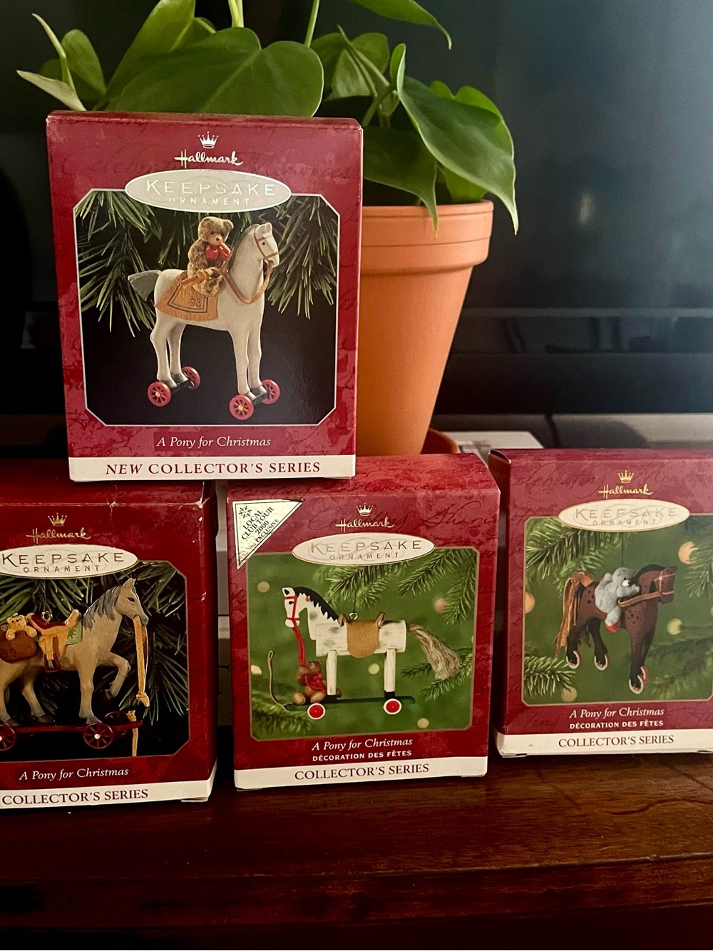 Set of 4 Vintage Hallmark Ornaments A Pony for Christmas 1998 1999 2000 2001